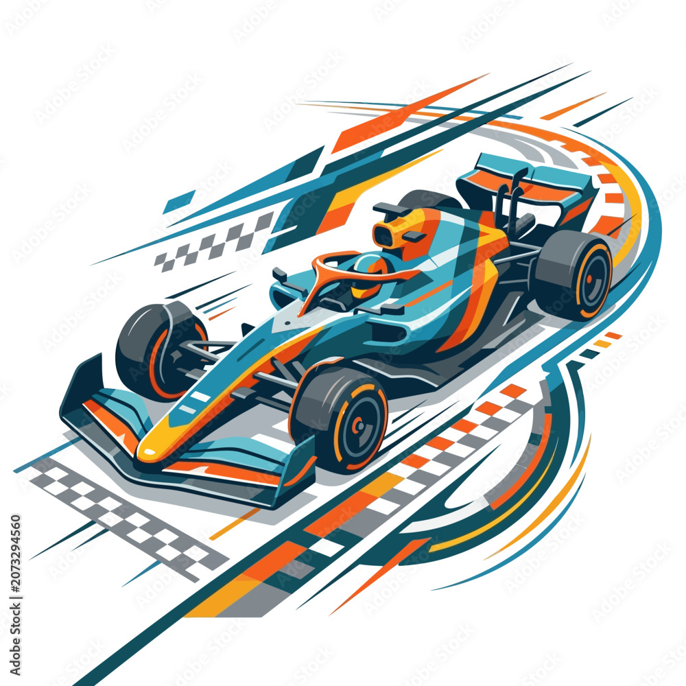 Naklejka premium Modern Formula Race Car Speeding on Track, Abstract Motion Design