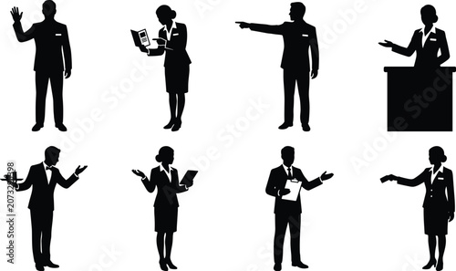 Fotografie Hotel and Hospitality Staff Silhouette Set with Reception and Service Poses