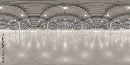 Large white empty convention hall with reflective floor. Concept for exhibition booth planning, event venue design, virtual tour and 360 HDRI background.
