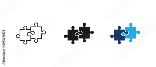 Photos Puzzle piece icon, jigsaw solution problem solving team strategy synergy set
