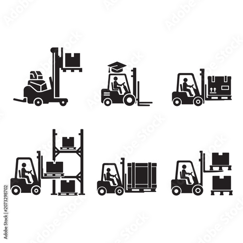 Fotografie Fork Tine Black Glyph Icon Collection
Black glyph icon collection featuring forklift fork tines for warehouse material handling