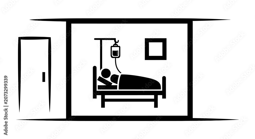 Fototapeta premium Patient receiving intravenous treatment in hospital room icon symbol