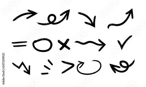 Hand Drawn Arrow and Symbol Doodle Set Isolated on White Background