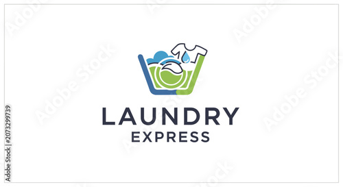 Fotografía Laundry Express logo with basket icon.