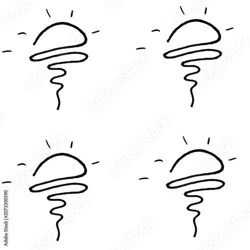 Hand Drawn Sun Doodle with Wavy Line Minimalist Black and White Vector