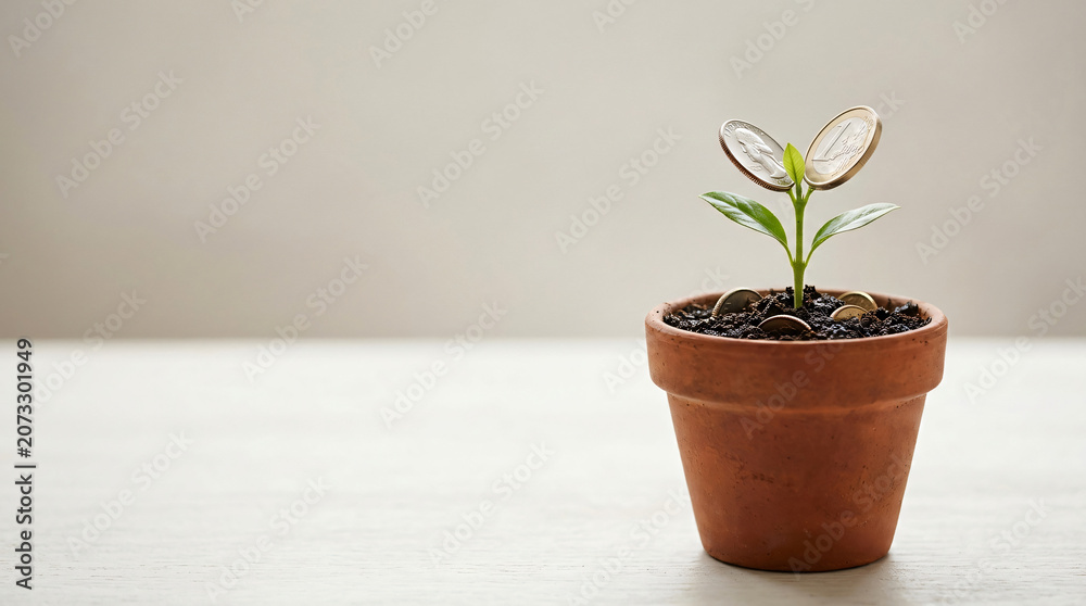 Fototapeta premium Ripe Coin Sprout Soil Negative Space With Soft Light Isolated Setup For Audience Financial Growth Image