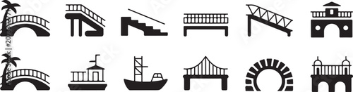 Bridge structures and crossing architecture collection featuring arched paths stairways walkways maritime vessels tunnel views.