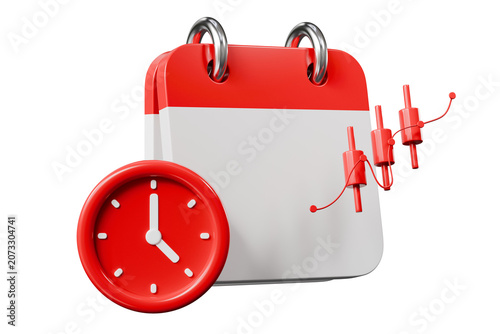 3d calendar icon. stock market growth concept. cartoon style for finance ads. trading visual isolated on white transparent background. 3d render.