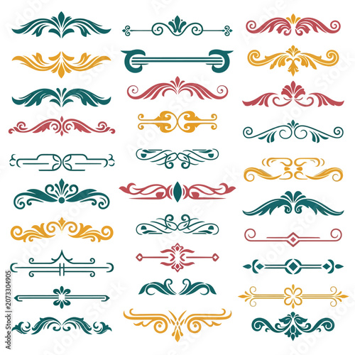 Ornate vintage dividers and ornaments, decorative elements collection