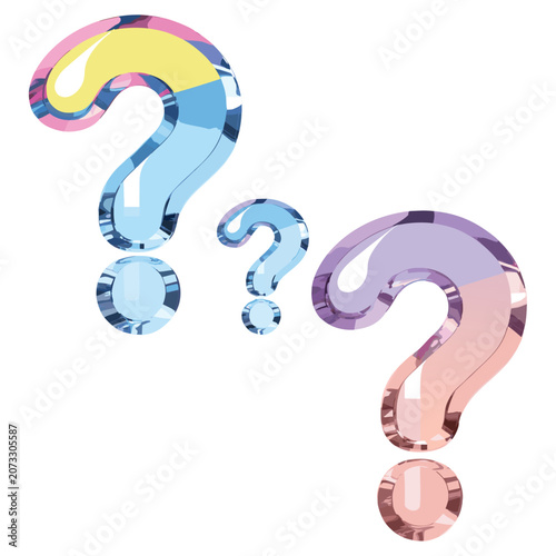 Colorful 3D Question Mark Symbols Isolated on White Background
