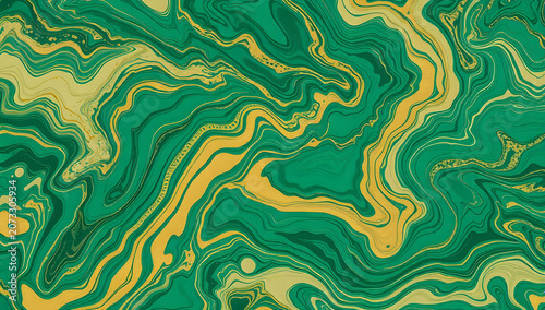 Green Gold Swirl Fluid Marble Texture Luxury Exotic Stone Seamless Background Vibrant Art