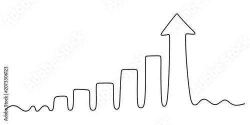 Cuadro en lienzo Continuous line drawing of a rising bar chart showing business growth and succes