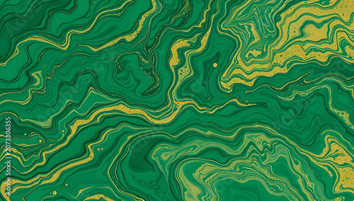 Green Gold Swirl Fluid Marble Texture Luxury Exotic Stone Seamless Background Vibrant Art