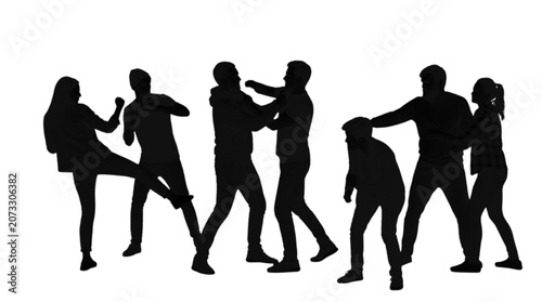 Foto Silhouette of people fighting in a group