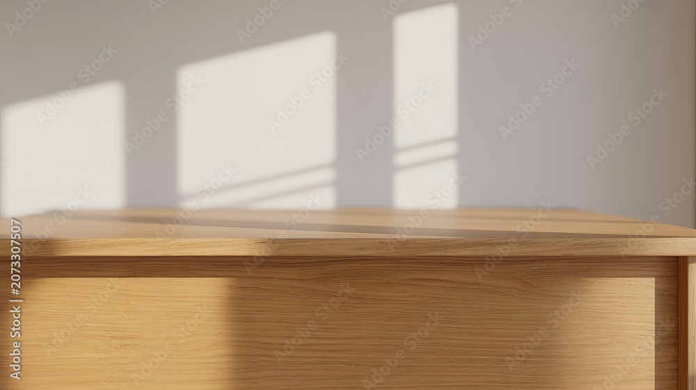 Fototapeta premium Close-up of Wooden Table Surface in Natural Light