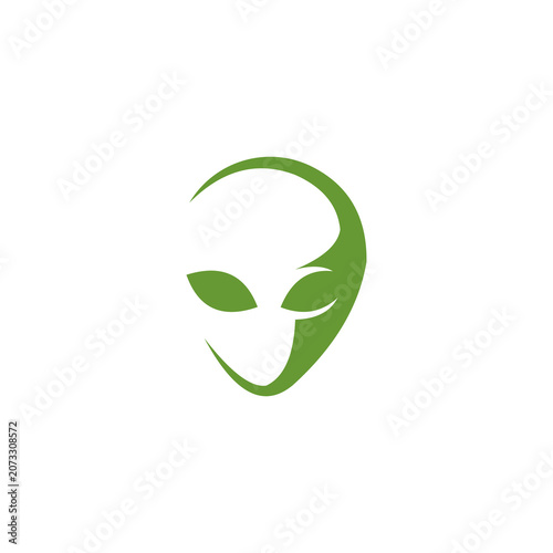 A clean, stylized vector icon that cleverly merges the silhouette of an alien head with leaf shapes, representing a fusion of extraterrestrial concepts and nature.