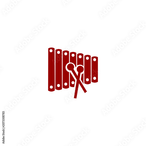 A clean, stylized vector icon of a xylophone with two mallets, representing music, percussion instruments, education, or artistic performance.