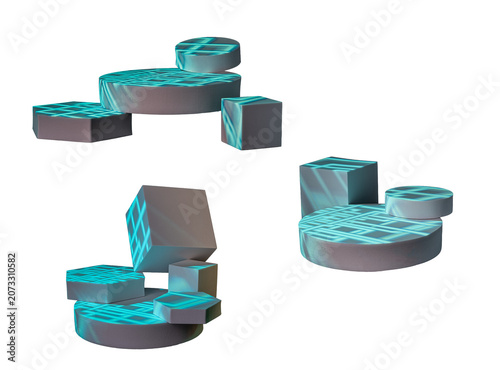 Isolated Blue Geometric Foam Display Platforms Set for Product Presentation