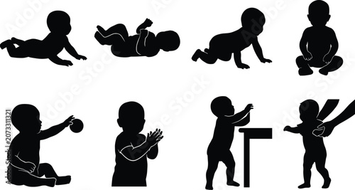 Black Silhouette Icons of Baby Growth and Development Stages