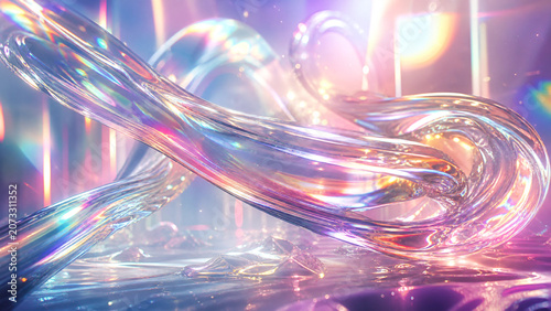 Vibrant iridescent flowing liquid glass forms creating an abstract holographic light effect background texture design
