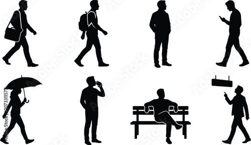 Black Silhouette Icons of Everyday Human Activities and Poses