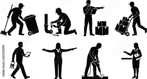 Black Silhouette Icons of Workers and Occupations