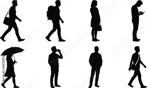 Black Silhouette Icons of Everyday Human Poses and Activities