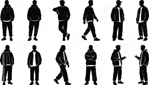 Casual standing and walking silhouettes with everyday postures and gestures