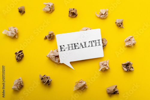 E health Concept Displayed on Speech Bubble with Crumpled Paper