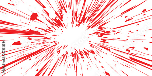 Bild auf Leinwand Red comic book style radial speed lines and blood splatter explosion burst background vector illustration