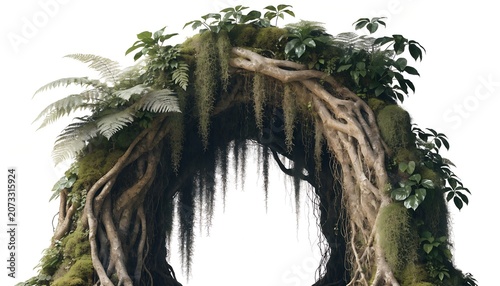 Natural tropical jungle vine archway with lush green leaves