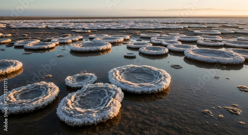 Assorted doughnuts floating on black water at sunset