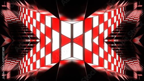 Red and White Neon Checkerboard on Spikes Kaleidoscope Background VJ Loop in 4K
