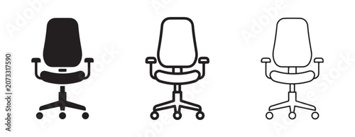 office chairs in different styles and colors on white background  office furniture icons
