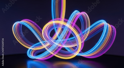 Abstract flowing light trails against a dark background vector art colorful