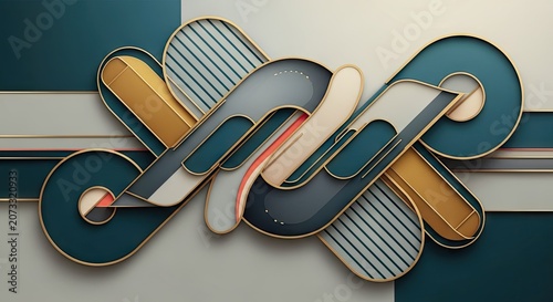 Abstract geometric design with 3 d shapes and gold accents on a modern background
