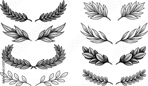 Photos Vintage laurel wreath and branch element vector set for premium award heraldry a