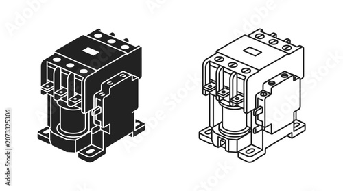 Bild auf Leinwand Electrical Contactor Illustration Black And White Line Art Style