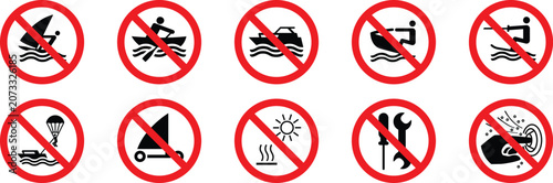 Foto Prohibited water and beach activities icons set