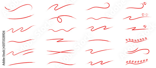 Brush stroke highlight marker and underline set. Grunge scrawls, charcoal scribbles, rough brush strokes, underlined strikethroughs. Vector Illustration