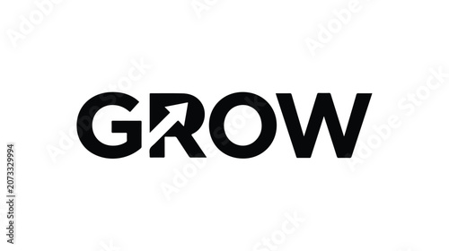 Minimalist typographic logo design featuring the word GROW with an arrow symbol.