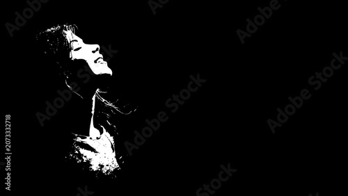 Foto Happy woman enjoying life looking up – grunge silhouette isolated vector illustr