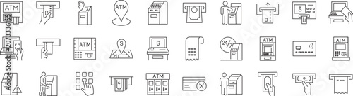 Quadro su tela Set of  outline icons related to atm