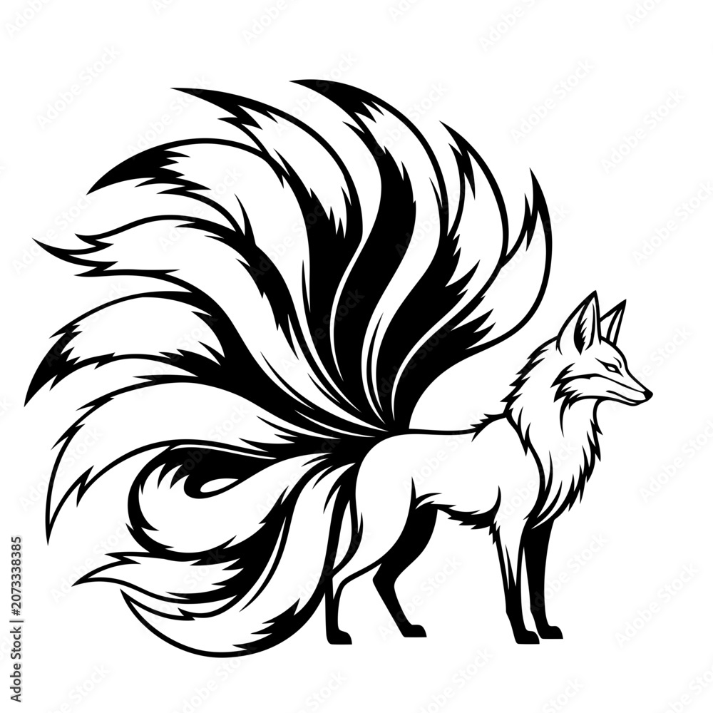 Obraz premium Nine Tailed Fox Mythical Creature.