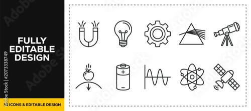 Billede på lærred flat vector illustration line art icon bundle set design covering physics electr
