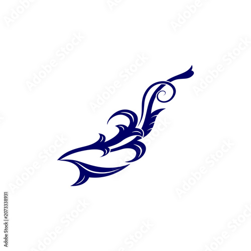 Blue Swirling Floral Flourish Isolated