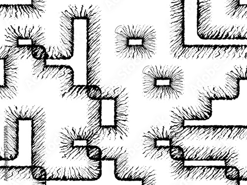 Obraz na płótnie Vintage hand drawn dungeon map, old school fantasy tabletop gaming layout, black