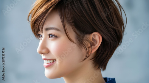 ショートヘアやショートカットの髪型が似合う透明感のある女性のポートレート