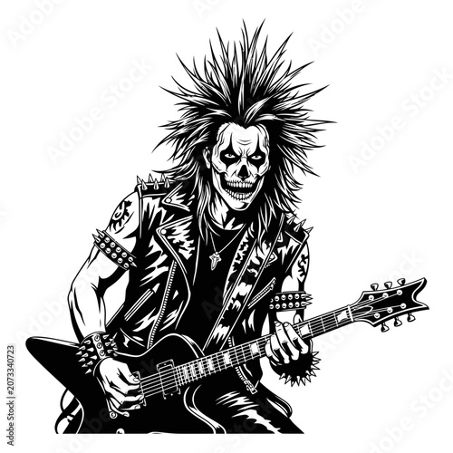 Punk rock musician playing electric guitar.