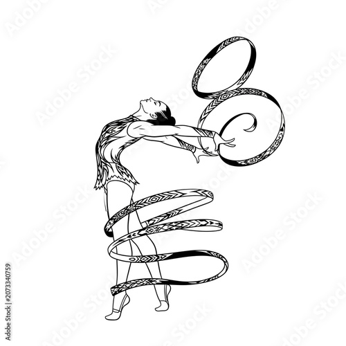 Woman spinning with flowing ribbons freely.